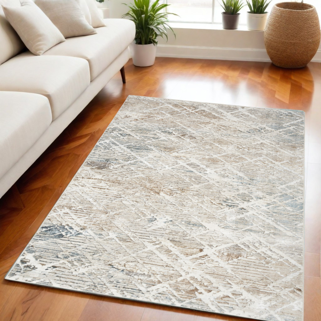 550231 5 x 7 ft. Abstract Non Skid Rectangle Area Rug, Ivory, Blue & Gray
