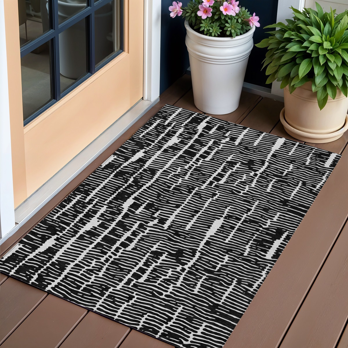 588492 3 x 5 ft. Abstract Washable Indoor & Outdoor Rectangle Area Rug, Black & Ivory