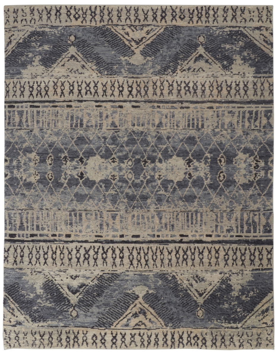 567515 4 x 6 ft. Gray, Blue & Ivory Wool Floral Hand Knotted Rectangle Area Rug