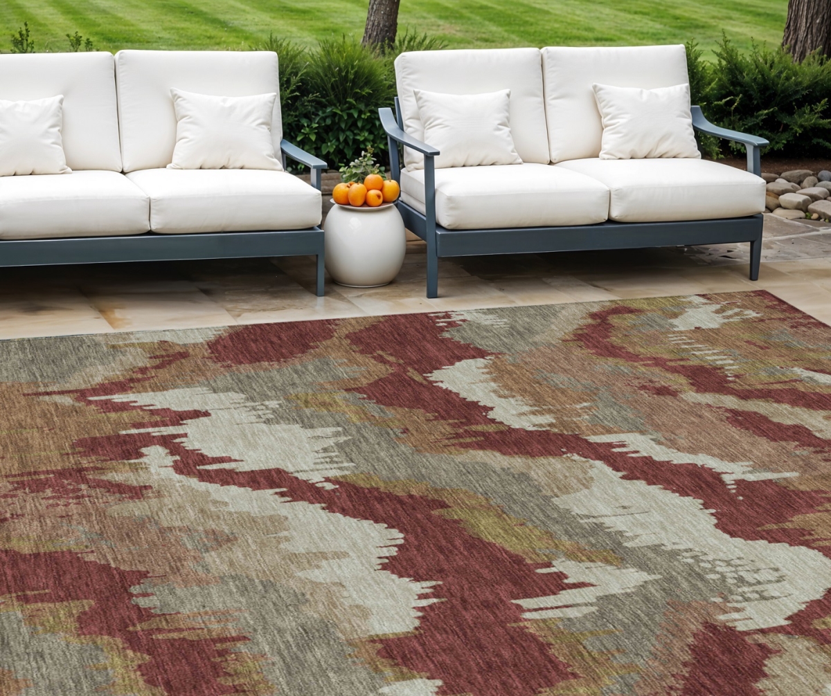 Picture of HomeRoots 590200 9 x 12 ft. Abstract Washable Indoor & Outdoor Rectangle Area Rug&#44; Orange&#44; Copper & Beige