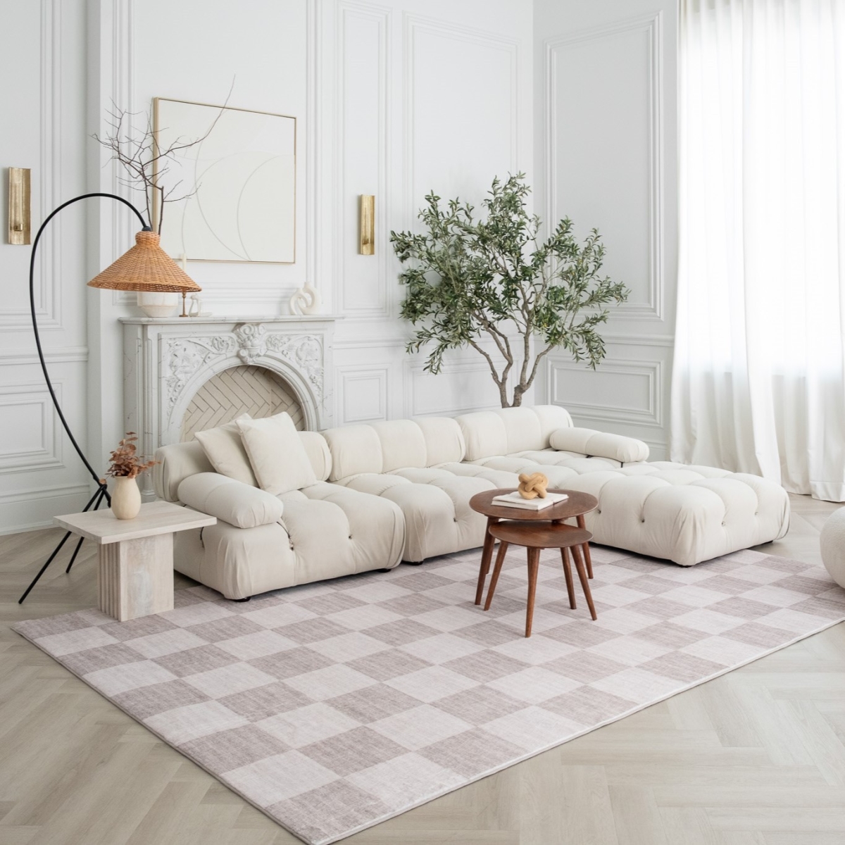 570035 4 x 6 ft. Checkered Rectangle Area Rug, Beige & Brown