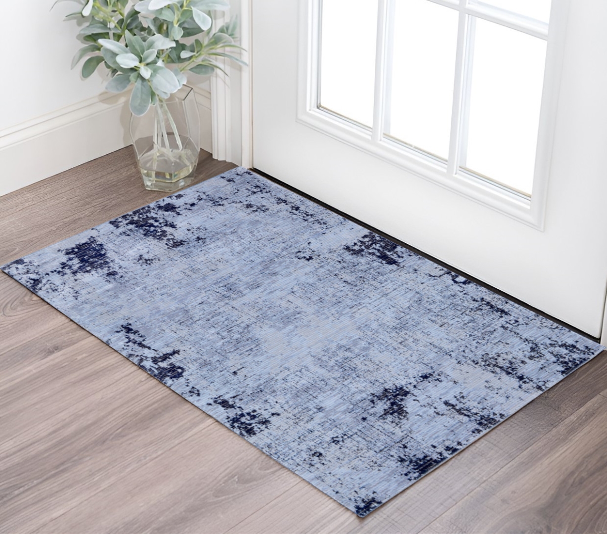 567737 2 x 3 ft. Abstract Power Loom Rectangle Area Rug, Light Blue & Black