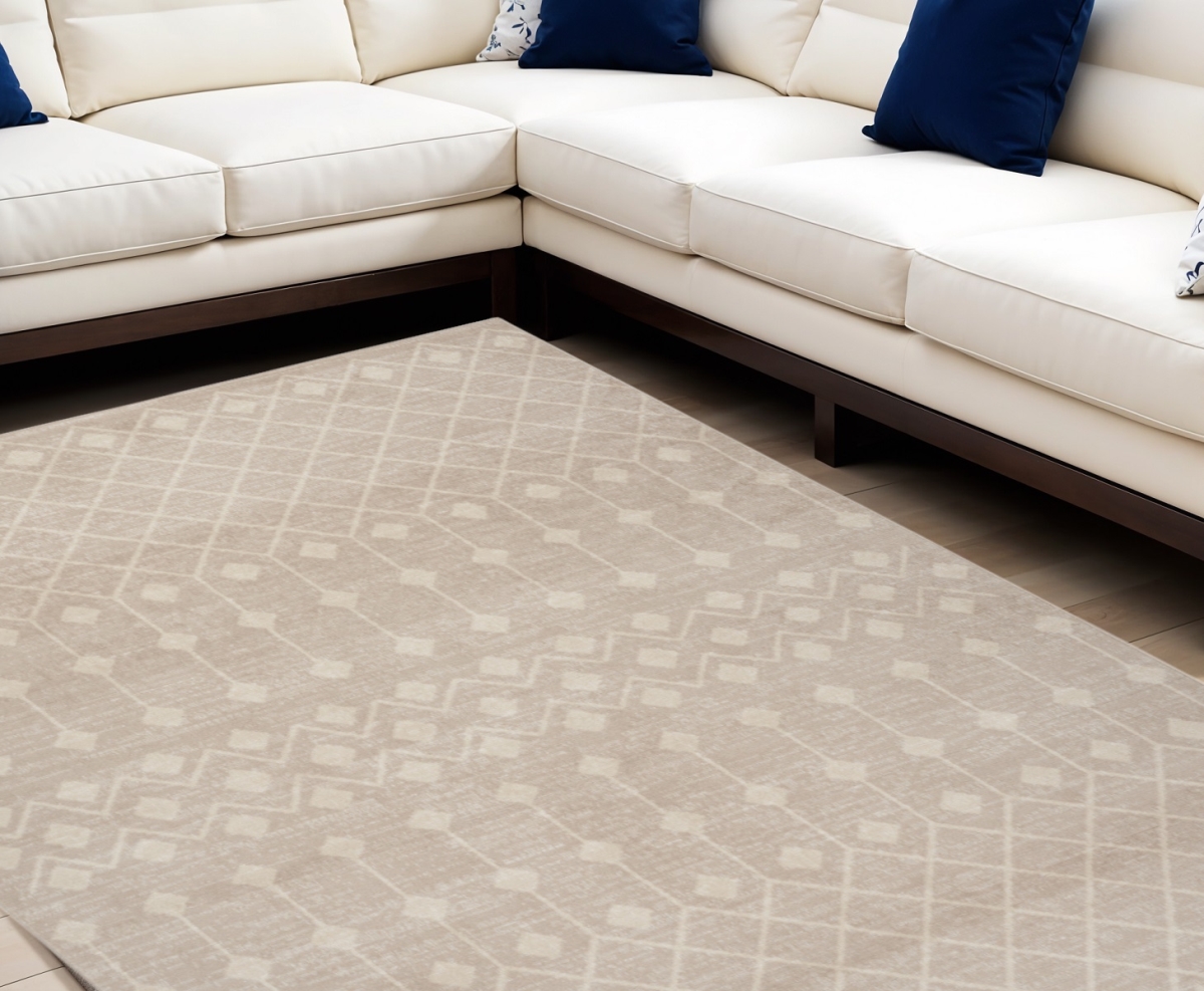 545300 8 x 10 ft. Moroccan Power Loom Rectangle Area Rug, Beige & Ivory