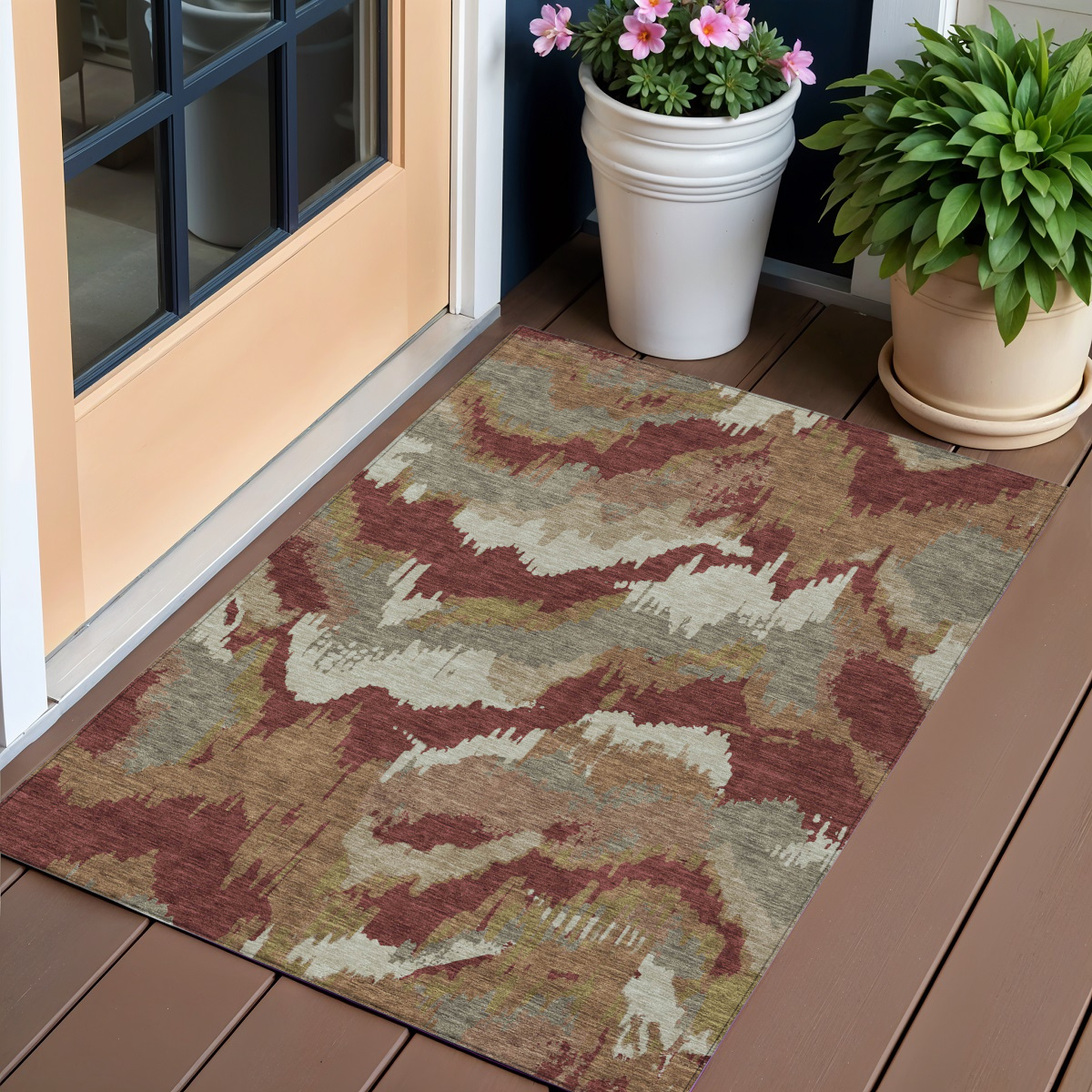 Picture of HomeRoots 590196 3 x 5 ft. Abstract Washable Indoor & Outdoor Rectangle Area Rug&#44; Orange&#44; Copper & Beige