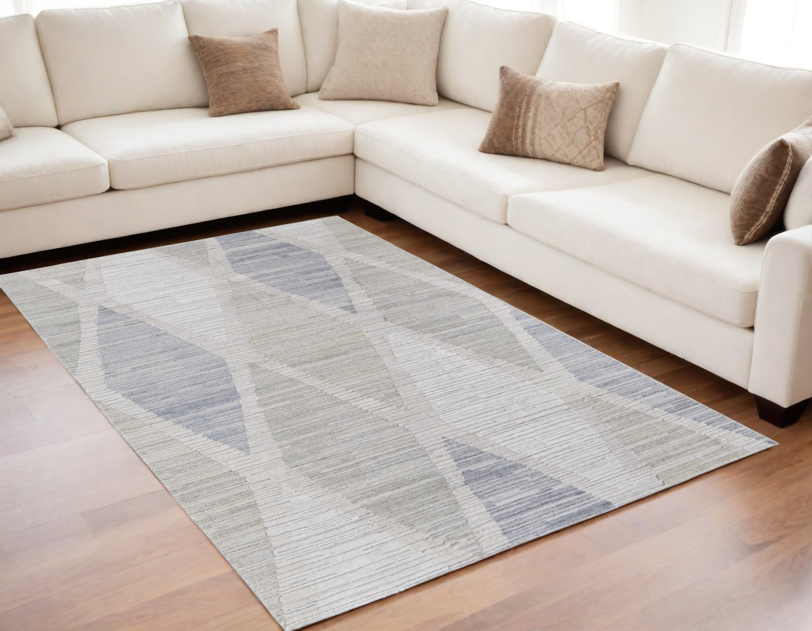 567008 5 x 8 ft. Geometric Hand Woven Rectangle Area Rug, Ivory & Blue