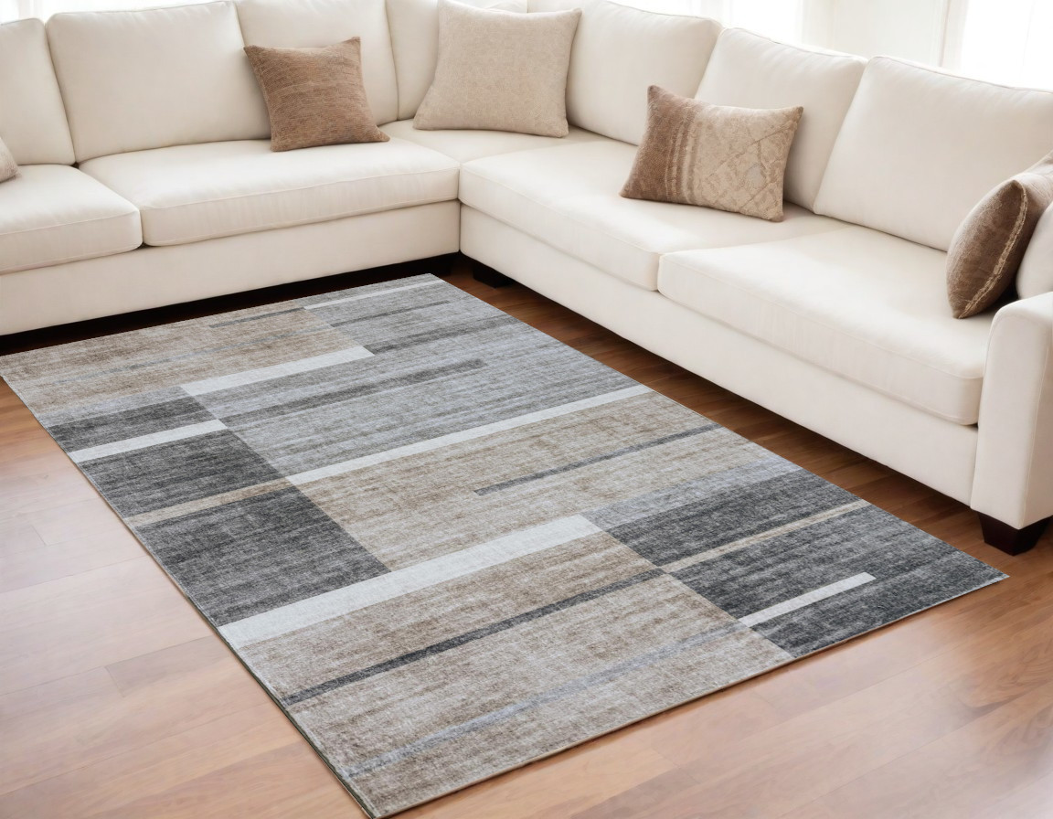 570056 5 x 8 ft. Abstract Rectangle Area Rug, Gray & Brown