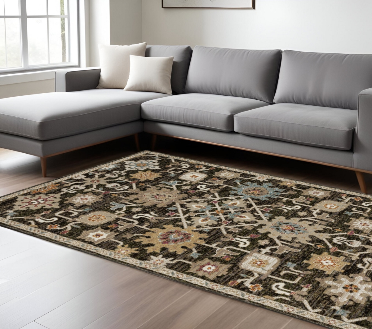576406 9 x 12 ft. Oriental Rectangle Area Rug, Brown, Black & Tan