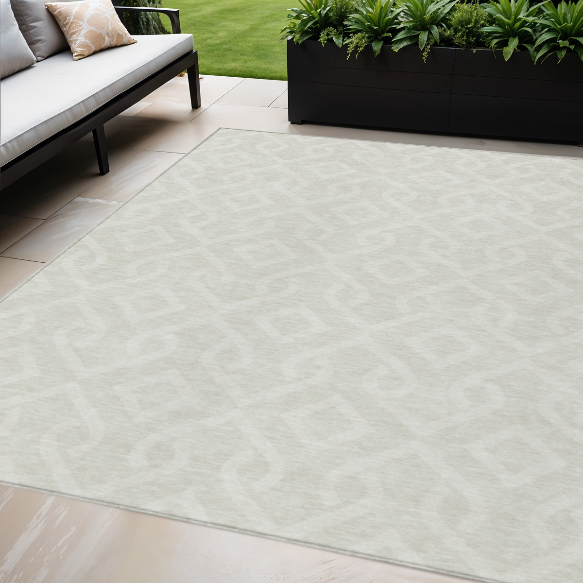 578905 5 x 8 ft. Geometric Washable Indoor & Outdoor Rectangle Area Rug, Ivory & Light Gray