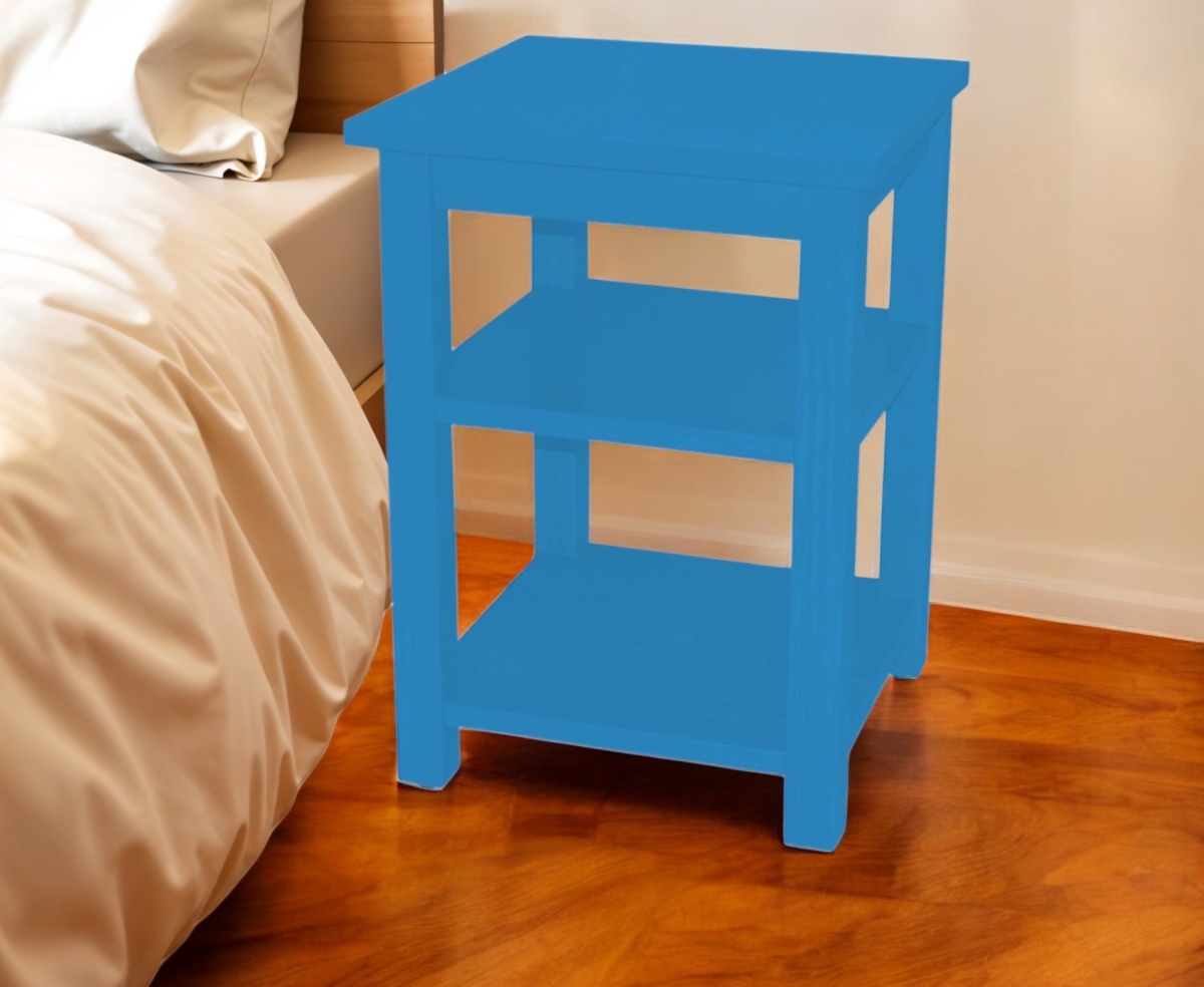 548316 28 in. Caribbean Blue Solid Wood Nightstand