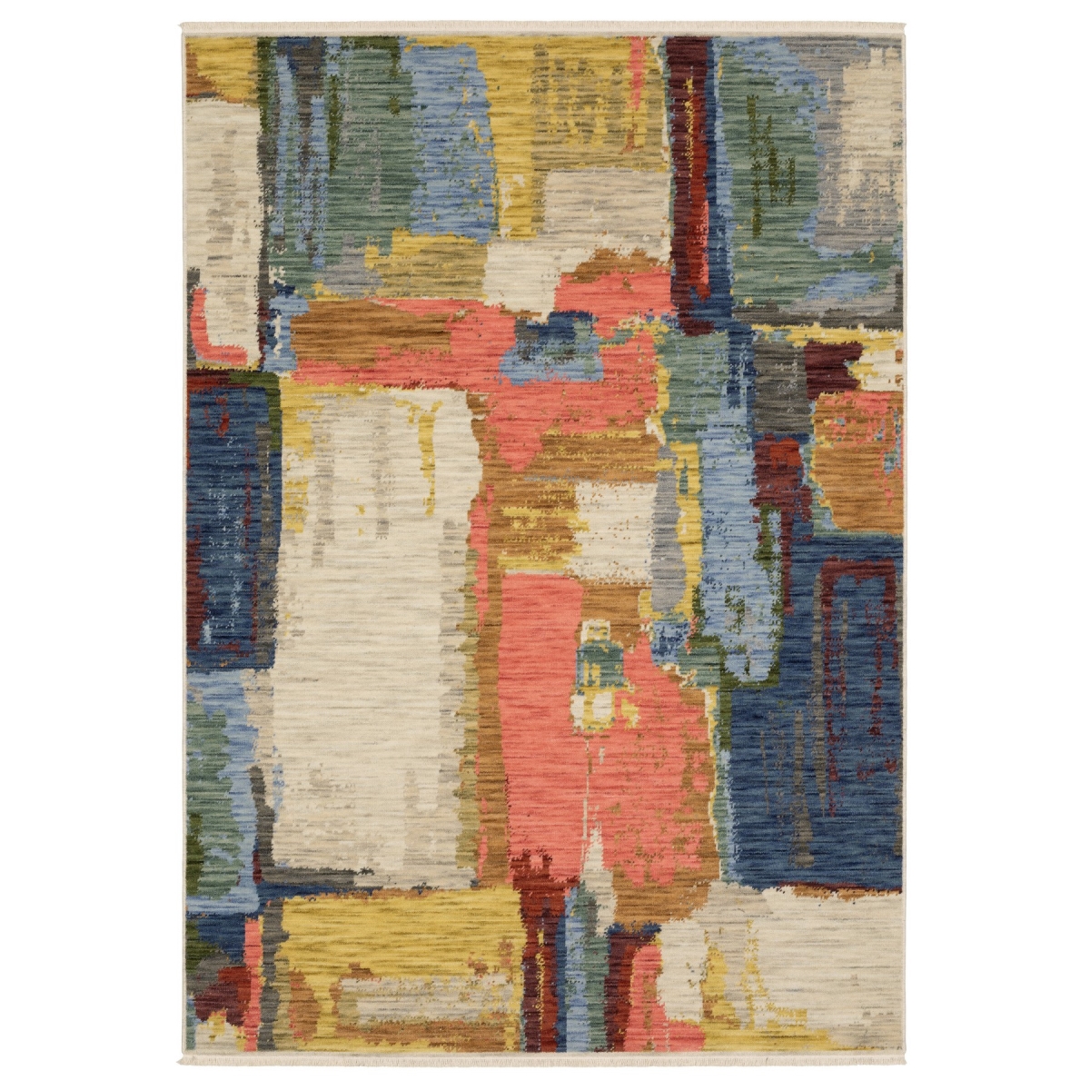 575663 5 x 8 ft. Abstract Rectangle Area Rug with Fringe, Beige, Yellow & Salmon