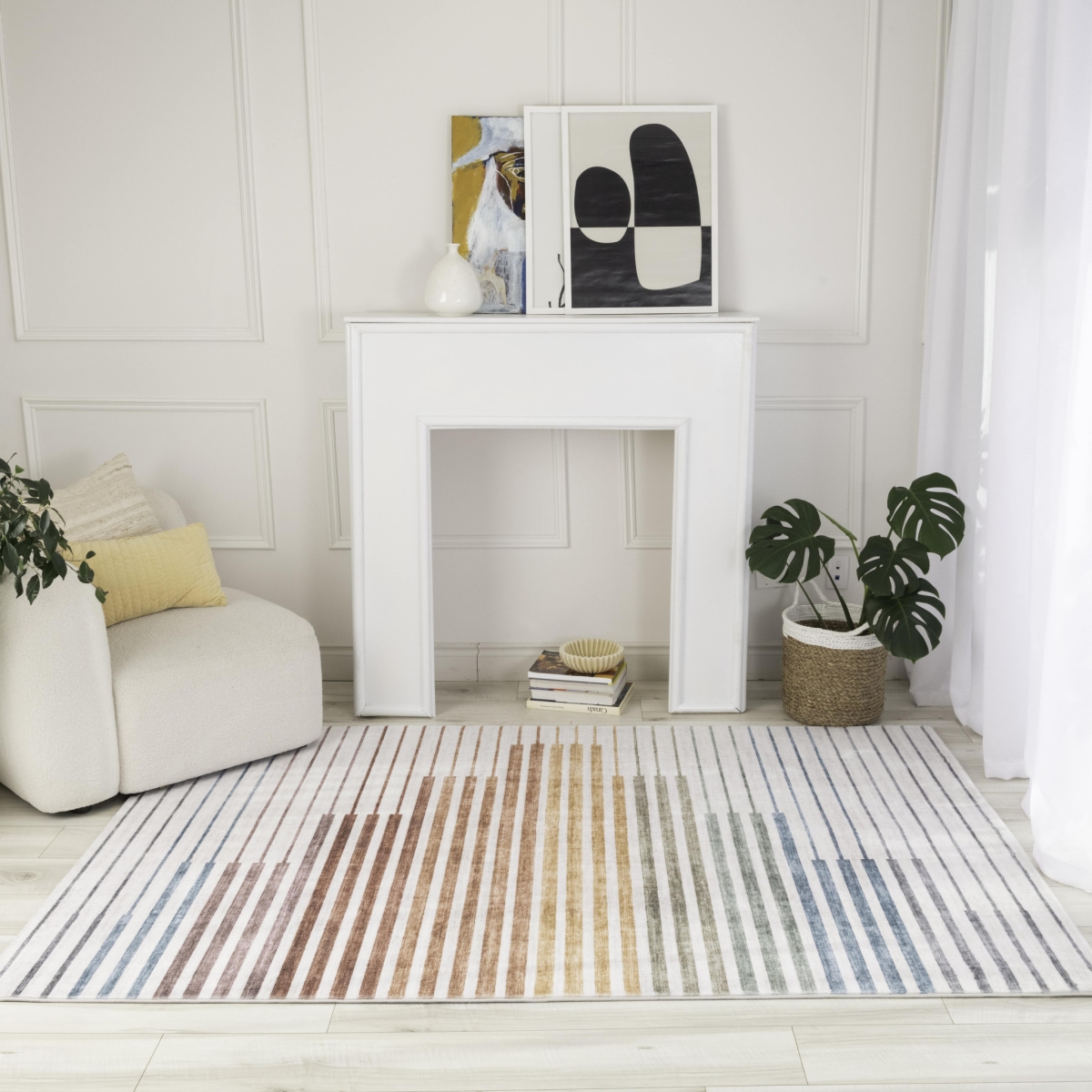 570104 4 x 6 ft. Striped Rectangle Area Rug, Beige, Blue & Brown