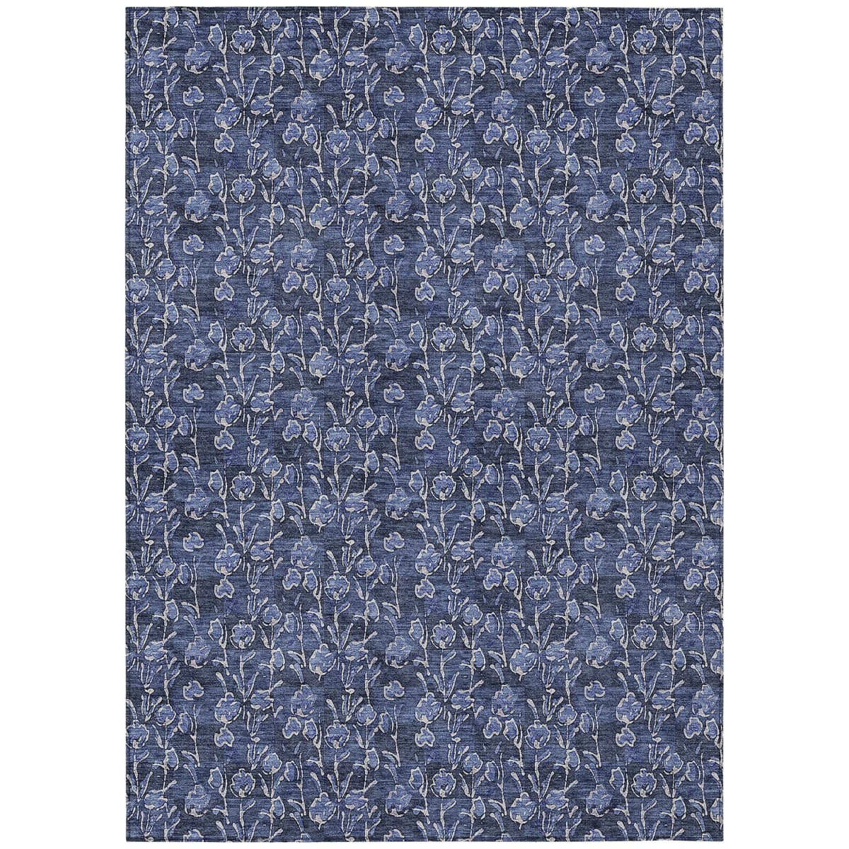 581906 3 x 5 ft. Floral Washable Indoor & Outdoor Rectangle Area Rug, Navy Blue, Denim Blue & Ivory