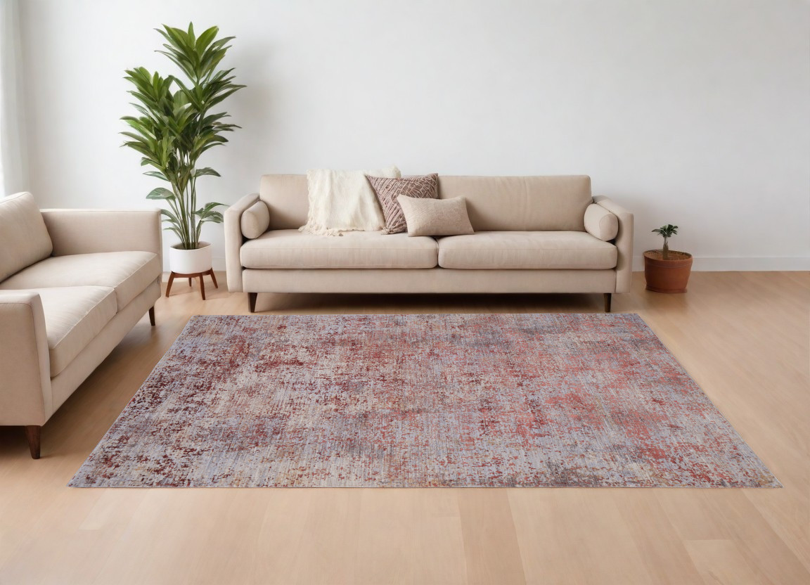 567670 7 x 10 ft. Abstract Power Loom Rectangle Area Rug, Red & Gray