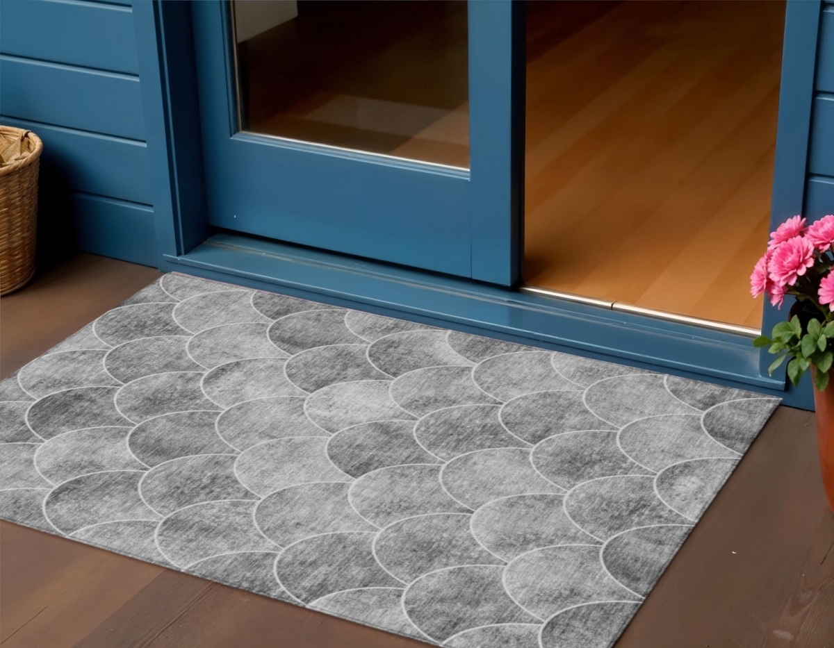 577667 3 x 5 ft. Abstract Washable Indoor & Outdoor Rectangle Area Rug, Gray, Charcoal & Ivory