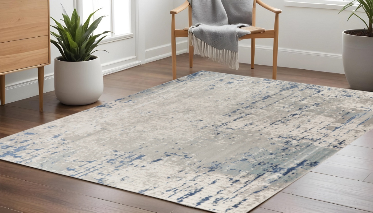 545197 8 ft. Abstract Power Loom Square Area Rug - Gray & Ivory