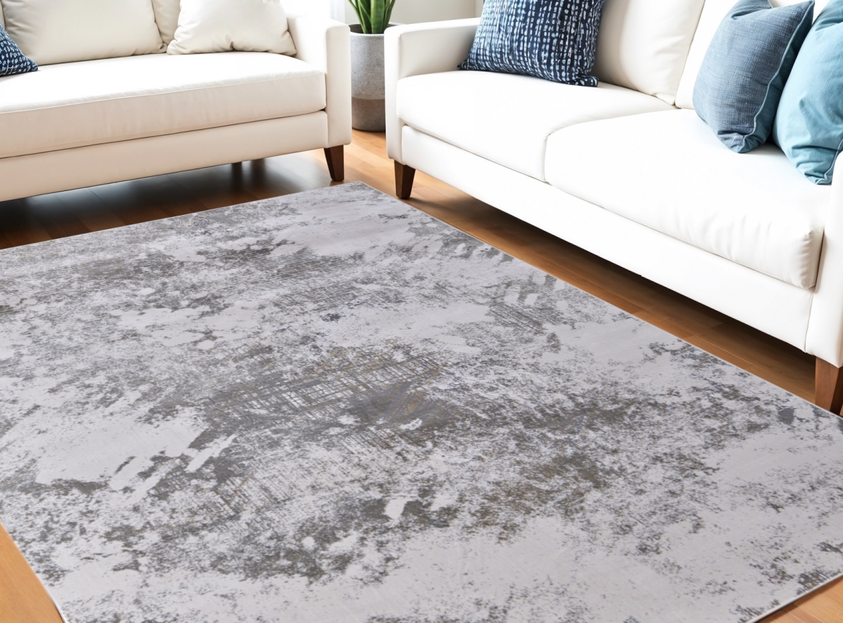 565870 5 x 8 ft. Abstract Power Loom Worn Faded Rectangle Area Rug, Gray & Silver