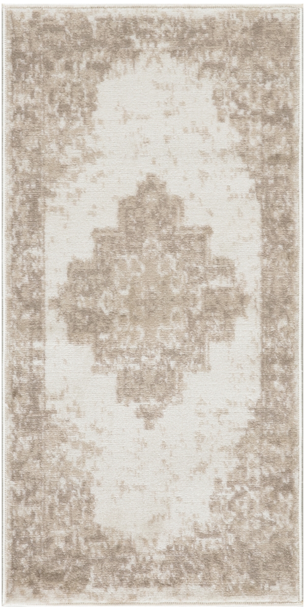 546070 2 x 4 ft. Medallion Power Loom Distressed Machine Made Rectangle Area Rug, Beige & Ivory