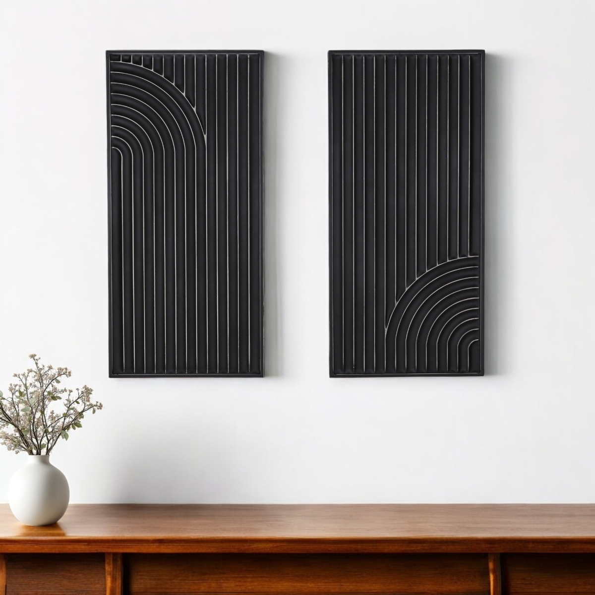 Picture of HomeRoots 574019 Black Metal Abstract Hanging Dimensional Sculptures - Set of 2