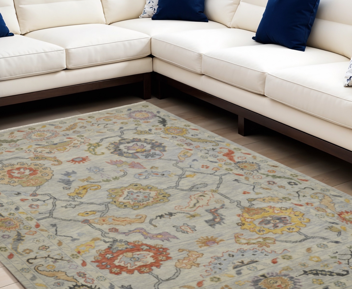566268 9 x 13 ft. Wool Oriental Hand Knotted Rectangle Area Rug with Fringe, Gray, Red & Yellow