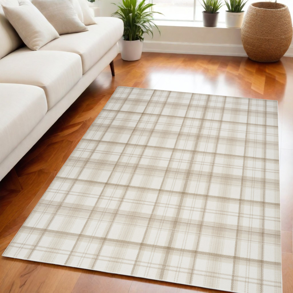 545406 5 x 7 ft. Beige & Ivory Plaid Power Loom Rectangle Area Rug