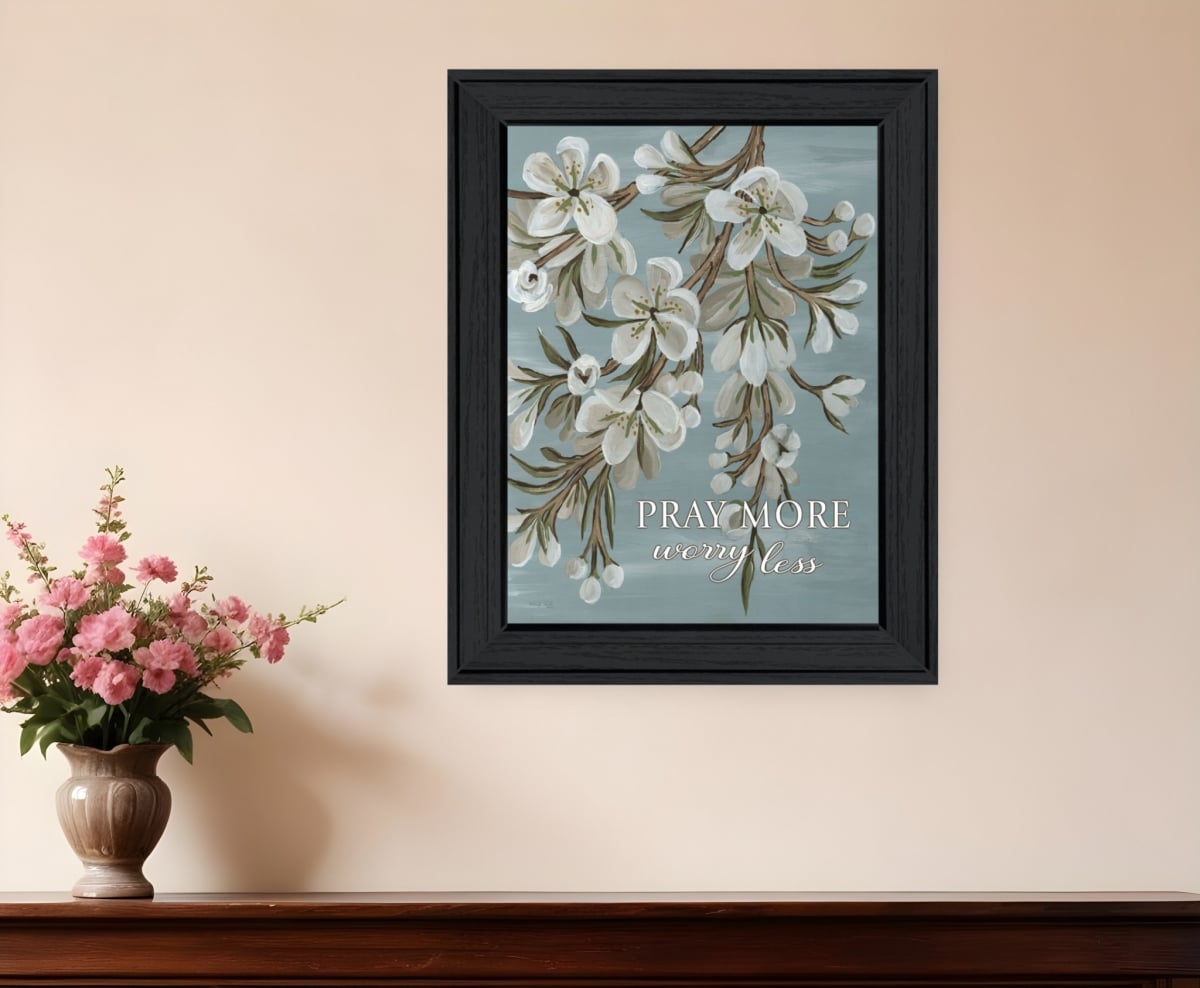 529689 Pray More Worry Less Black Framed Print Wall Art