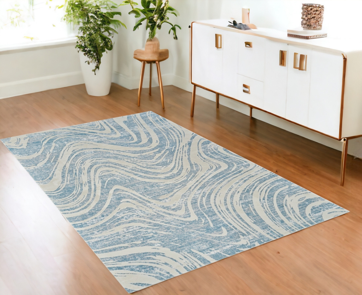 558828 4 x 6 ft. Abstract Distressed Rectangle Area Rug, Blue & Beige