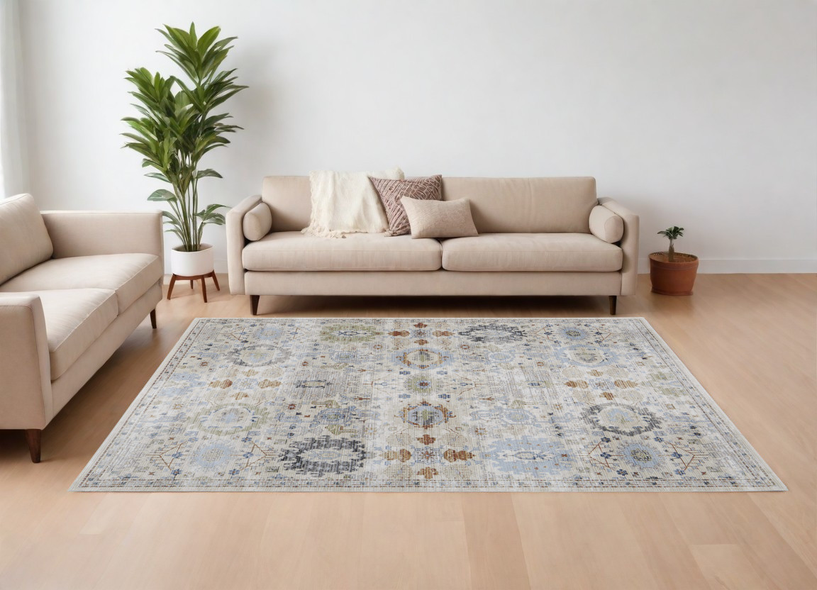 567416 7 x 10 ft. Floral Power Loom Rectangle Area Rug, Ivory, Red & Blue