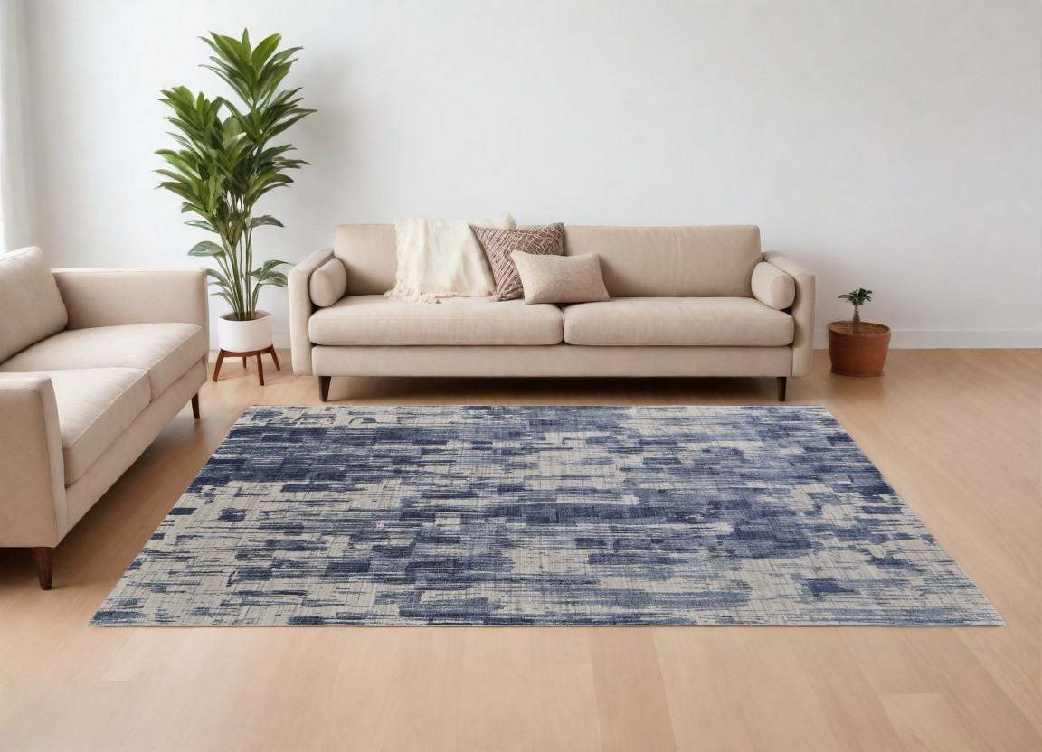 566940 8 x 10 ft. Abstract Hand Woven Worn Faded Rectangle Area Rug, Blue & Ivory