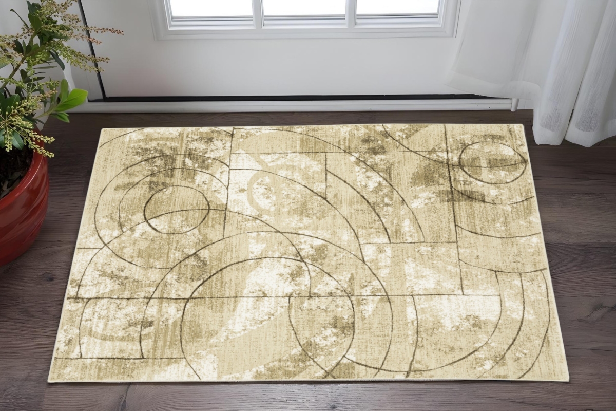 575388 3 x 5 ft. Geometric Rectangle Area Rug, Beige & Brown