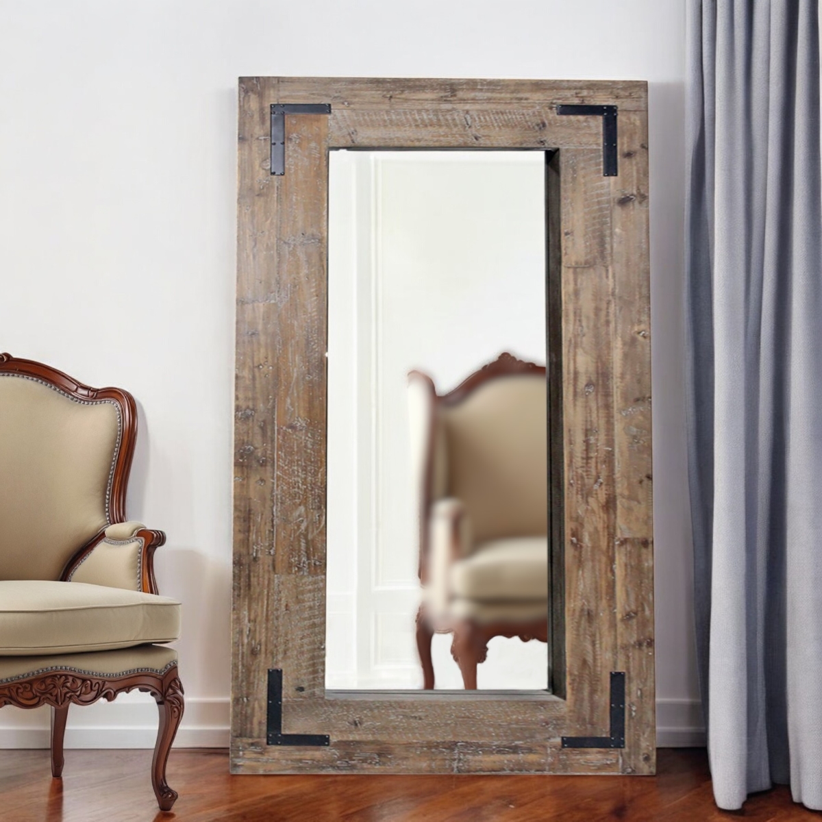 484405 75 in. Brown Wood Framed Leaning Accent Mirror