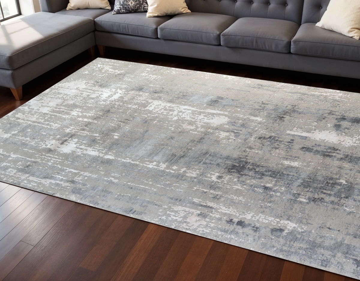 569458 8 x 10 ft. Abstract Hand Knotted Rectangle Area Rug, Ivory, Beige & Gray