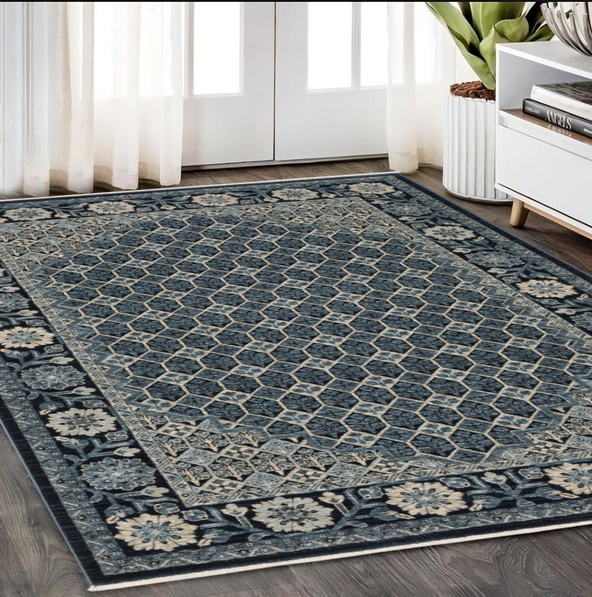 575002 5 x 8 ft. Oriental Rectangle Area Rug with Fringe, Ivory