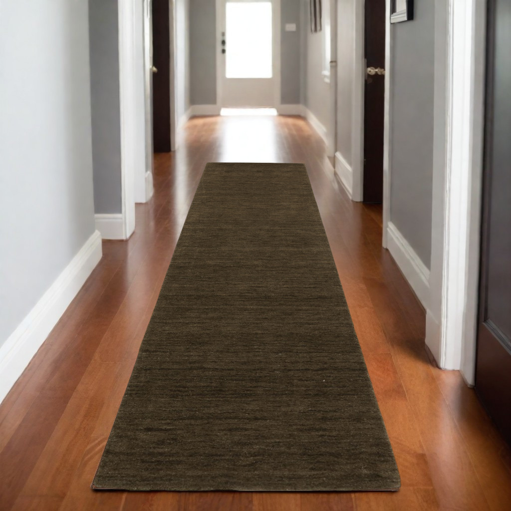 575651 8 ft. Wool Hand Tufted Runner Rug, Brown