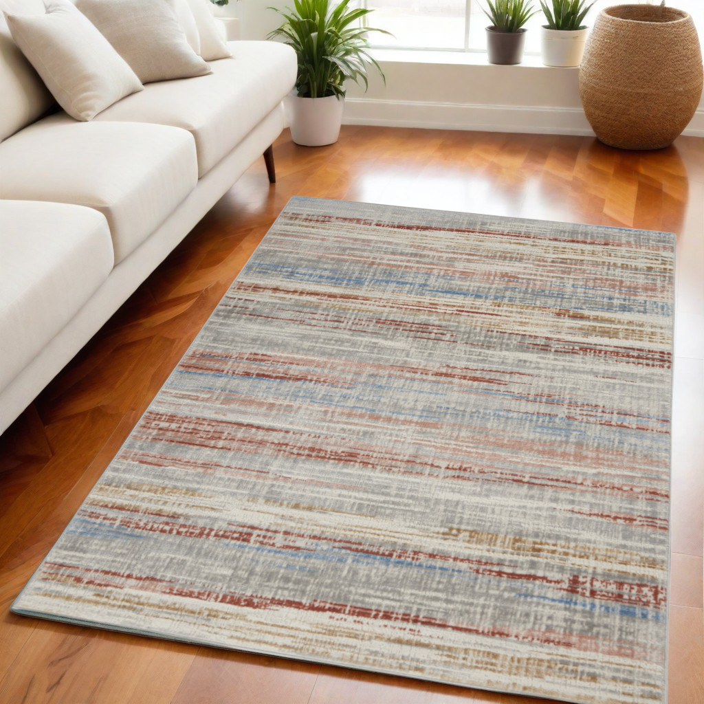 550173 5 x 7 ft. Abstract Non Skid Rectangle Area Rug, Ivory, Blue & Brown