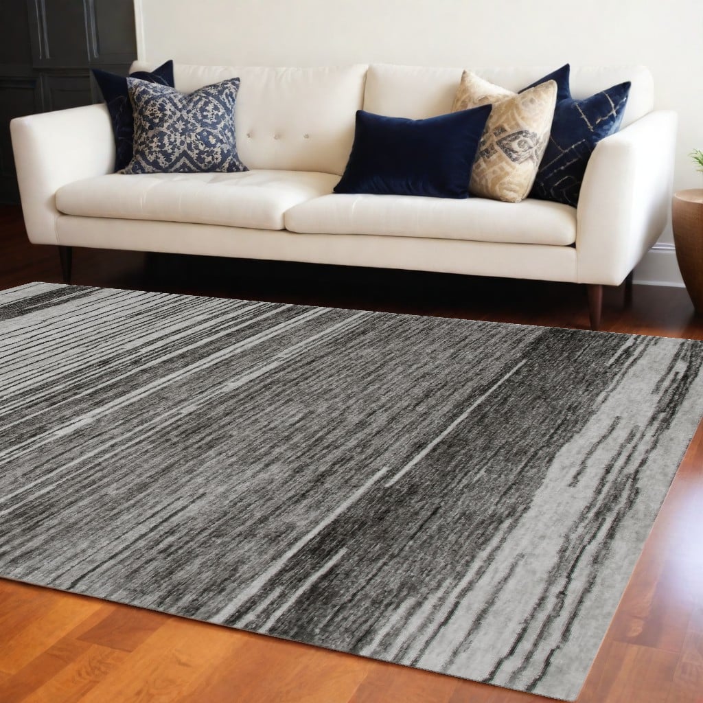 534396 8 x 11 ft. Abstract Power Loom Distressed Non Skid Rectangle Area Rug, Gray & Black