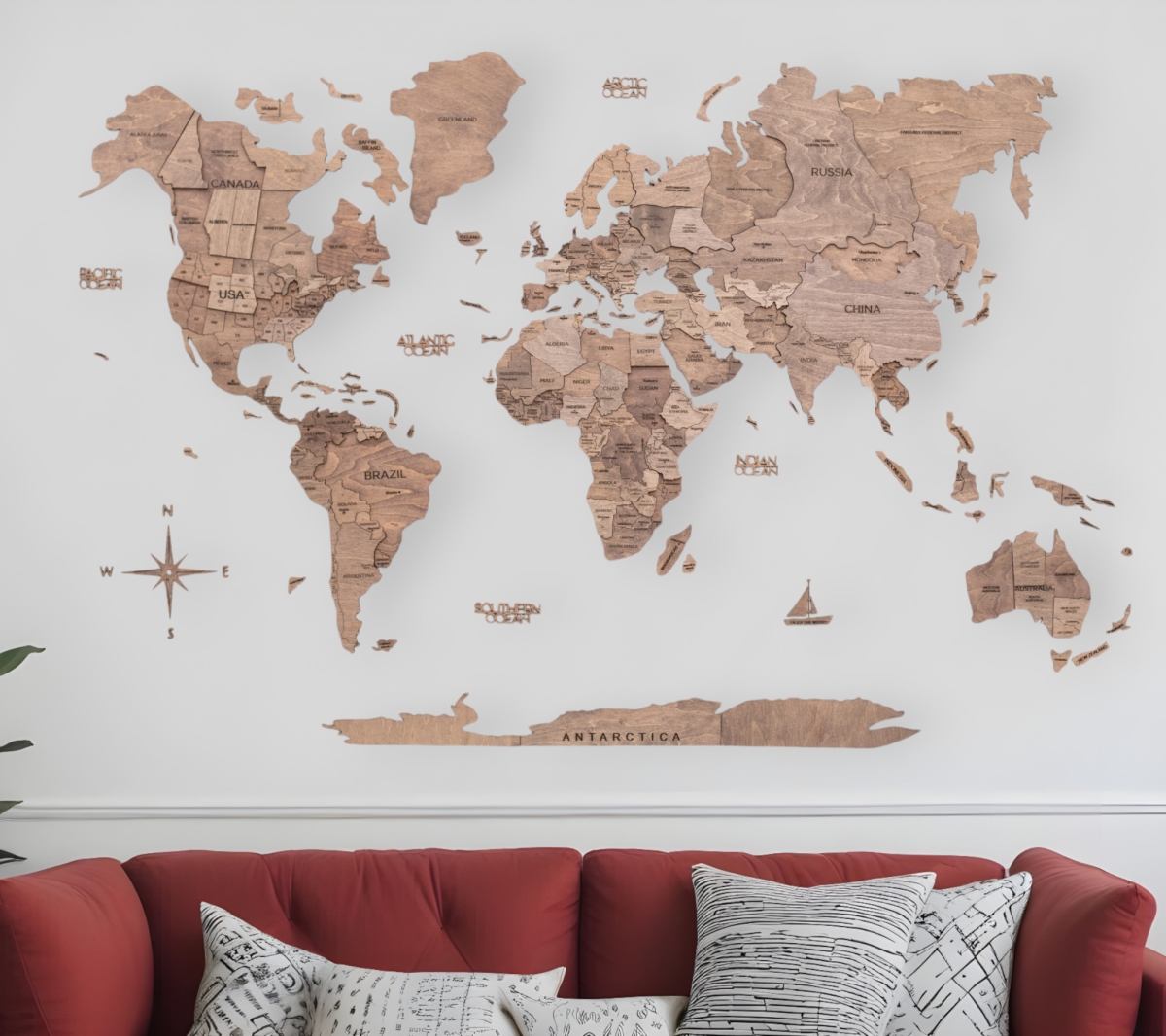 Picture of HomeRoots 521588 47 x 79 in. Wood Brown Wood World Map Hanging Dimensional Sculpture