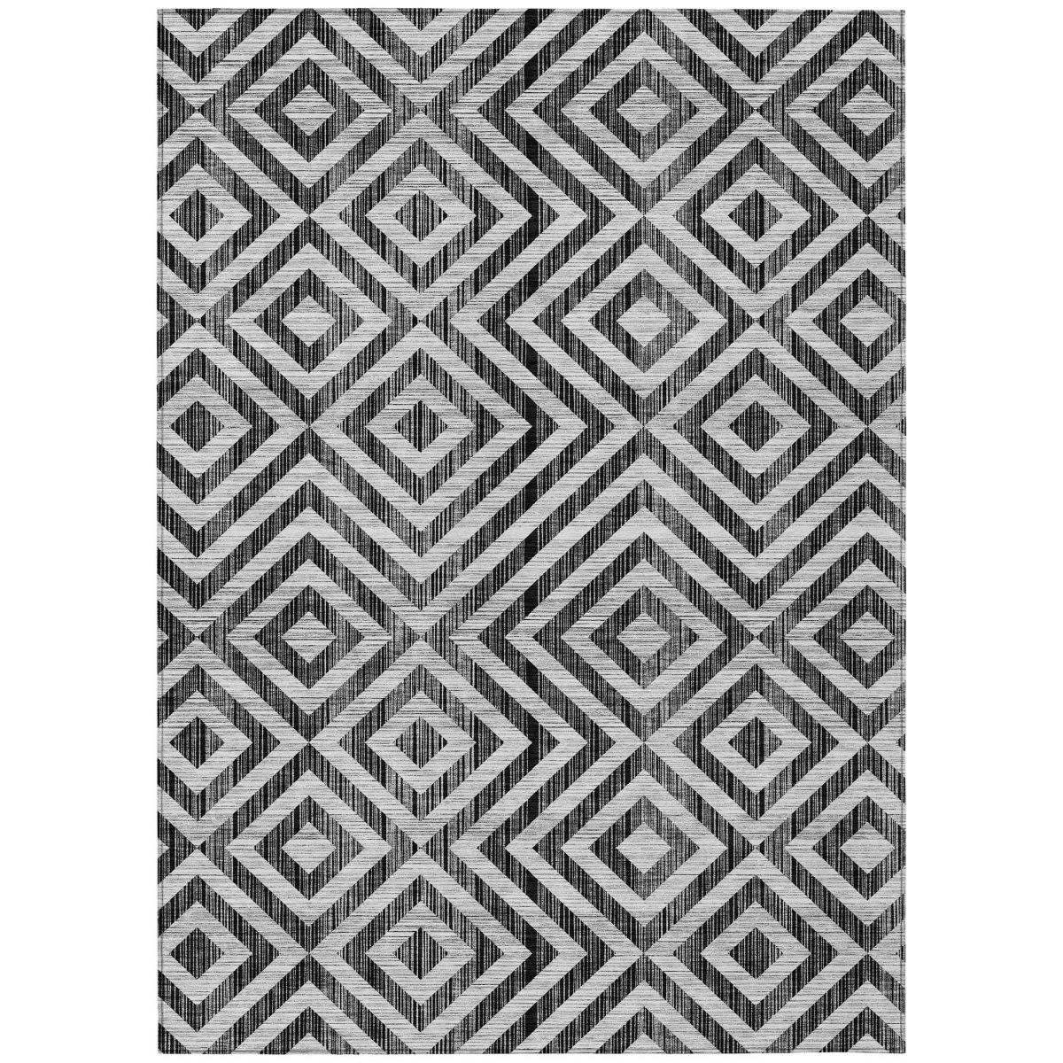 583693 8 x 10 ft. Geometric Washable Indoor & Outdoor Rectangle Area Rug, Black, Gray & Silver