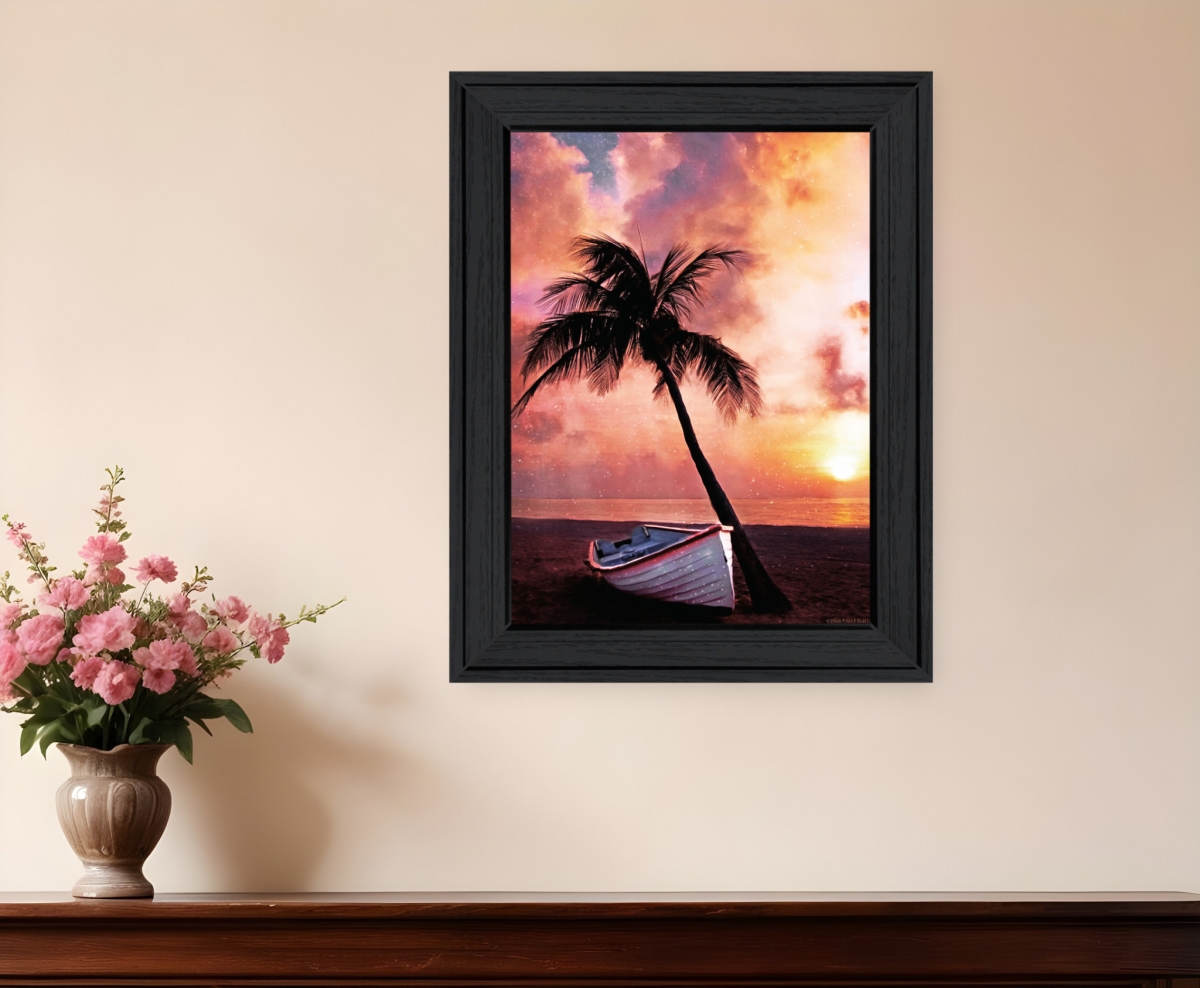 529591 Palm Tree Sunset Black Framed Print Wall Art