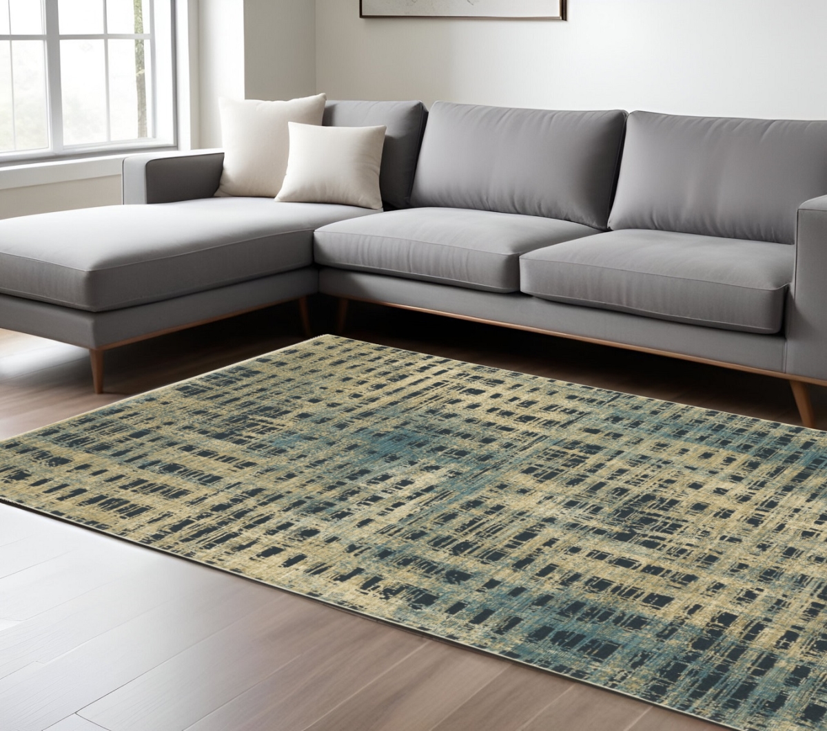 576097 8 x 11 ft. Geometric Rectangle Area Rug, Beige & Blue