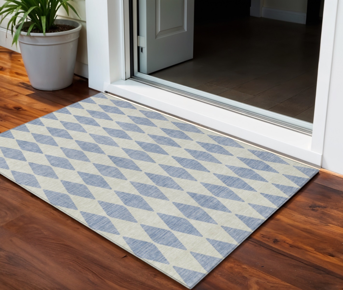 577115 3 x 5 ft. Geometric Washable Indoor & Outdoor Rectangle Area Rug, Sky Blue & Ivory