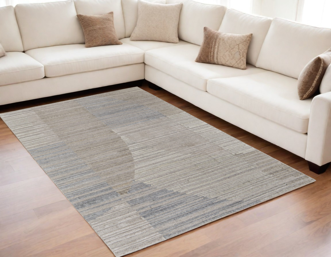 567015 5 x 8 ft. Abstract Hand Woven Worn Faded Rectangle Area Rug, Tan & Blue