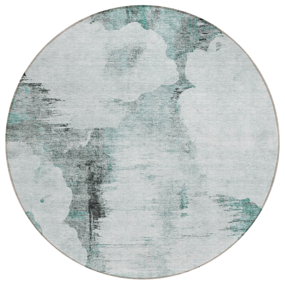 582688 8 ft. Round Abstract Washable Indoor & Outdoor Area Rug, Teal Blue, Silver & Gray