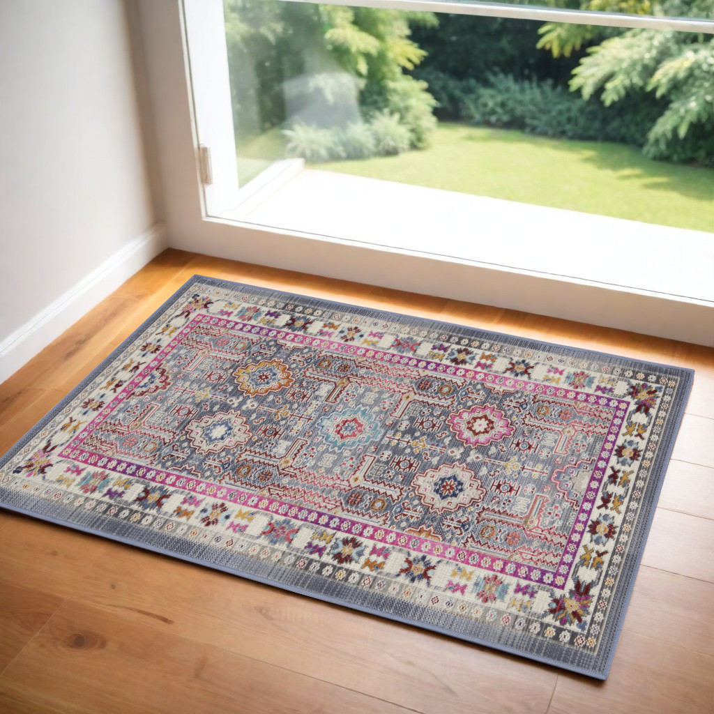552702 2 x 4 ft. Floral Distressed Rectangle Area Rug, Ivory, Pink & Gray