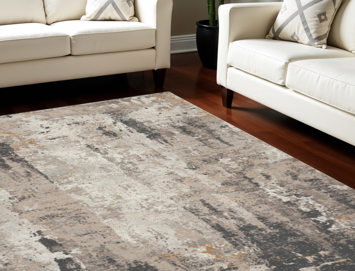 551115 8 x 10 ft. Abstract Rectangle Area Rug, Cream, Black & Gray