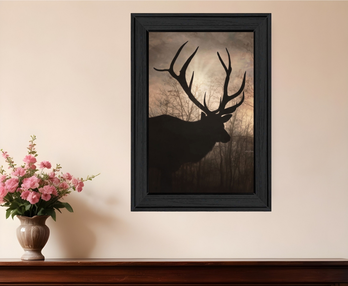 530012 Vertical Elk Sunrise Black Framed Print Wall Art