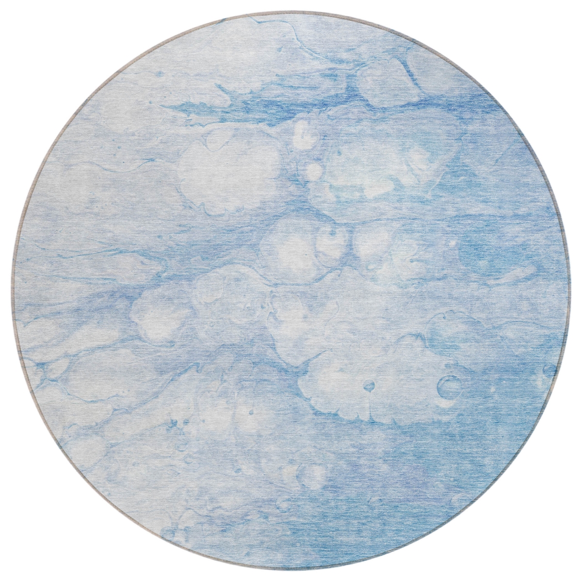 582220 8 ft. Round Abstract Washable Indoor & Outdoor Area Rug, Sky Blue, Denim Blue & Silver