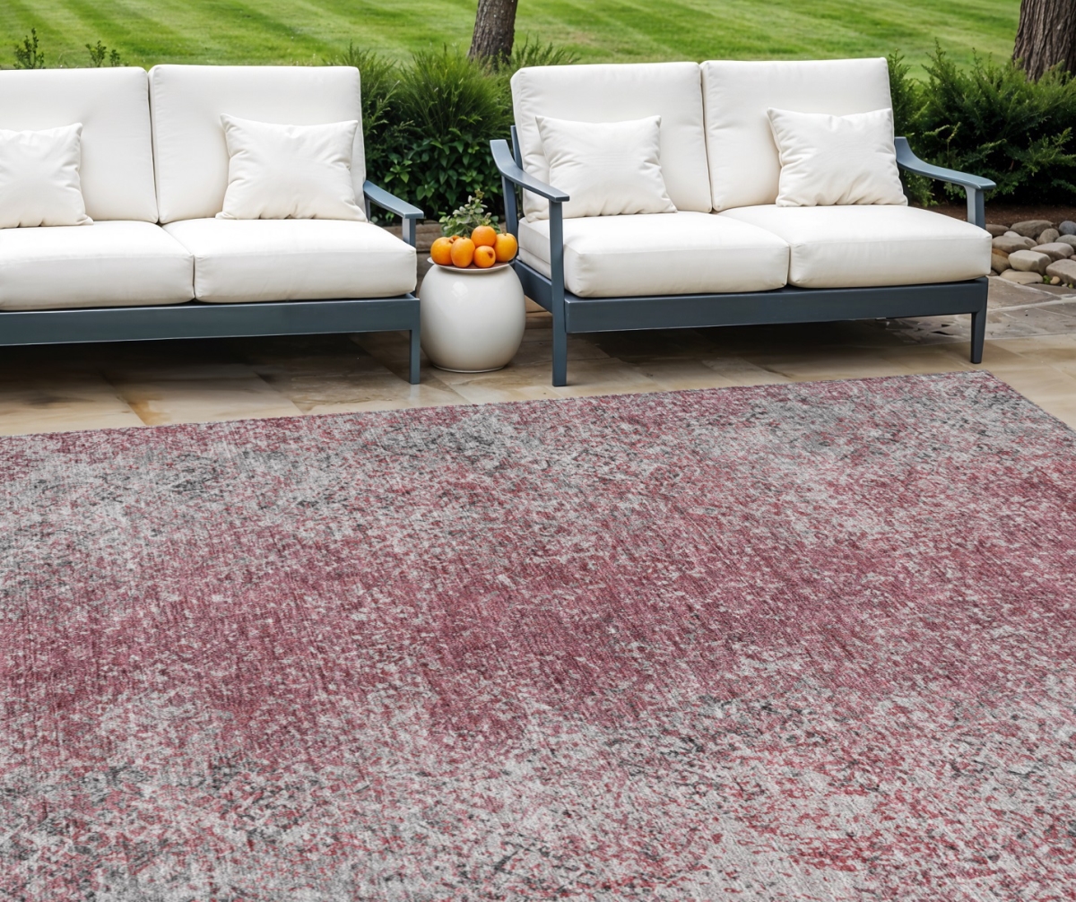 Picture of HomeRoots 588831 8 x 10 ft. Oriental Washable Indoor & Outdoor Rectangle Area Rug&#44; Merlot&#44; Silver & Gray
