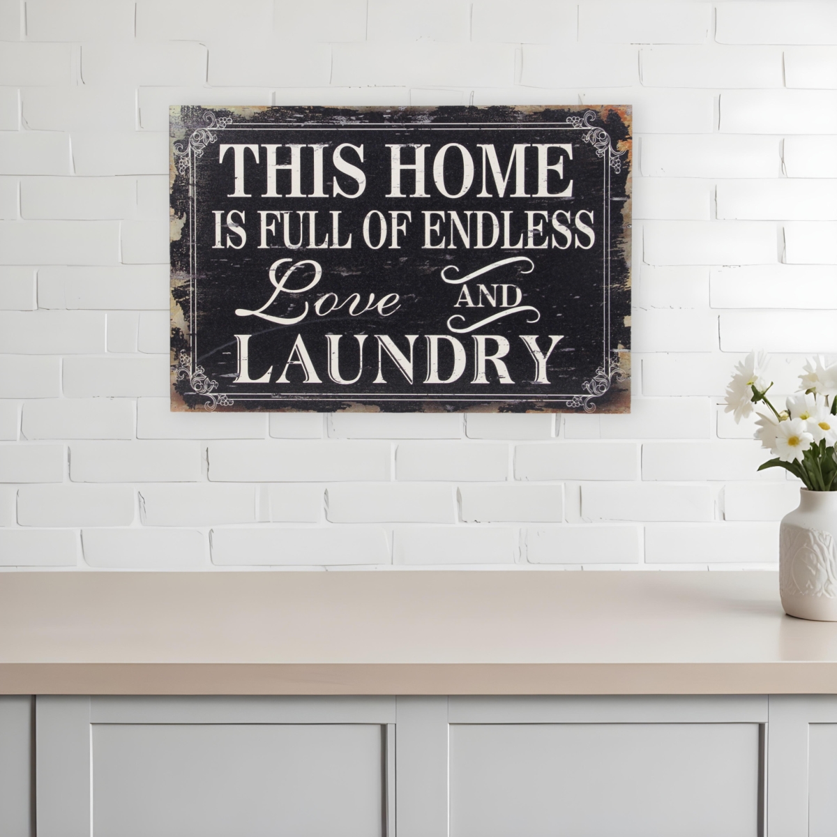 489614 16 x 24 in. Black & White Endless Love & Laundry Wood Wall Decor
