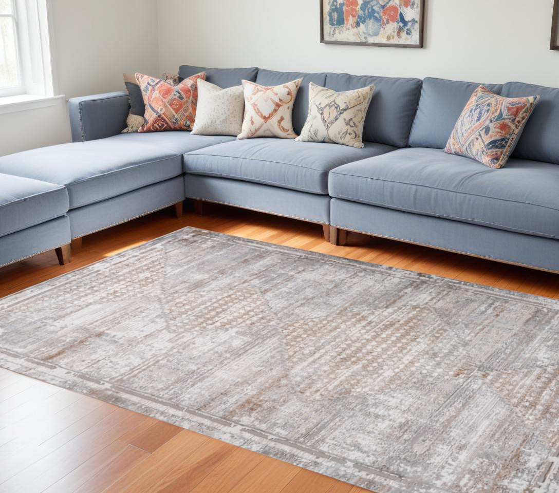 558954 7 x 10 ft. Abstract Distressed Rectangle Area Rug, Gray & Brown