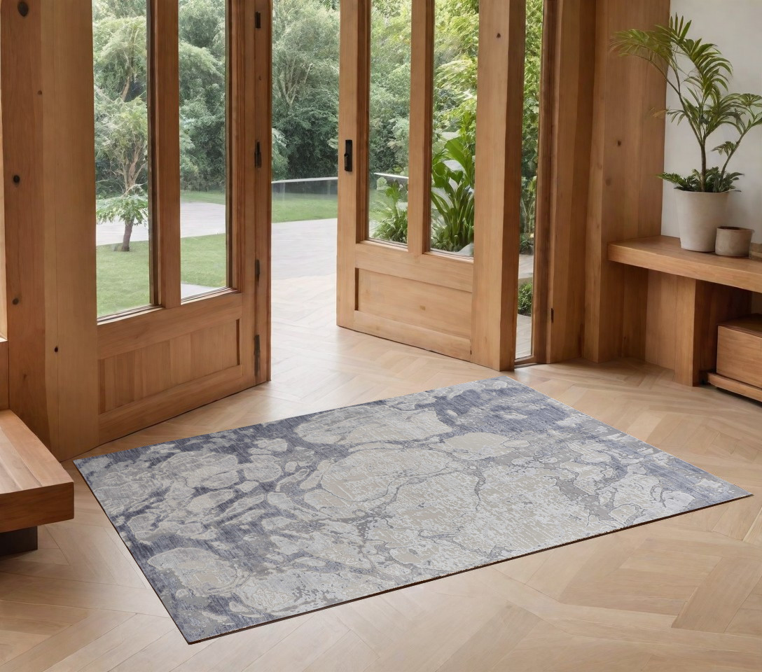 567313 3 x 5 ft. Abstract Power Loom Worn Faded Rectangle Area Rug, Ivory & Blue